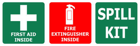 First Aid & Fire Extinguisher & Spill Kit Vehicle Sticker 100x300