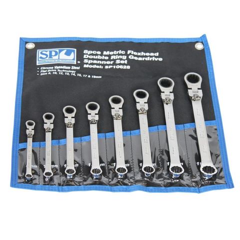 SP Double Ring Gear Drive Spanner Sets - Flex Head - Metric - 8pc