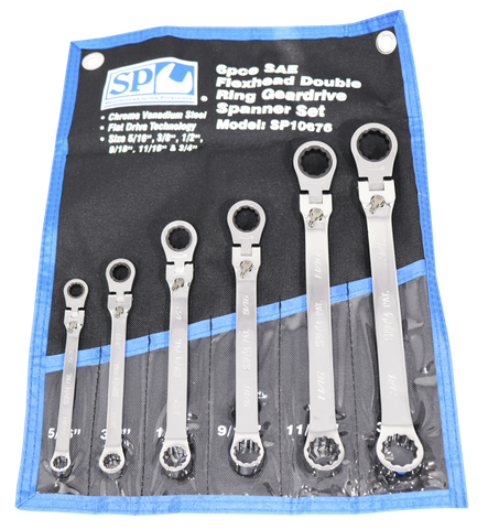 SP Double Ring Gear Drive Spanner Sets - Flex Head - Sae - 6pc