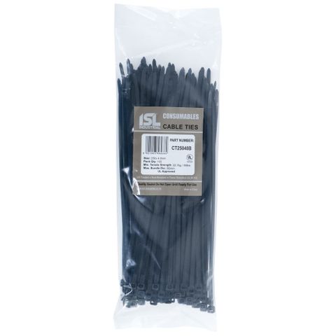 ISL 250 x 4.8mm UV Nylon Cable Tie - Blk 100pk