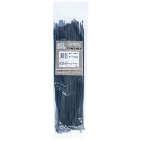 ISL 290 x 3.6mm UV Nylon Cable Tie - Blk 100pk