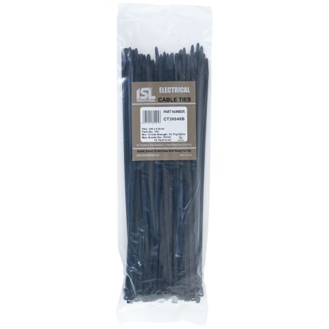 ISL 300 x 4.8mm UV Nylon Cable Tie - Blk 100pk