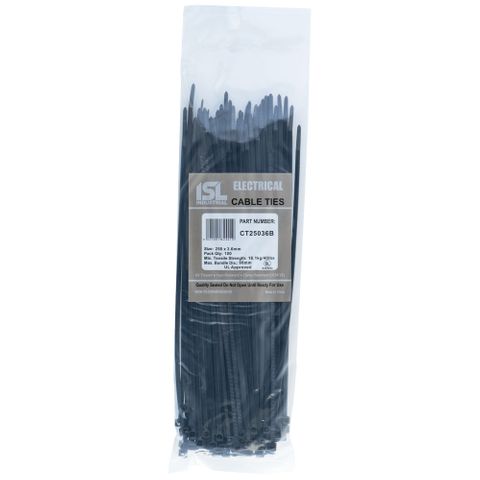 ISL 250 x 3.6mm UV Nylon Cable Tie - Blk 100pk