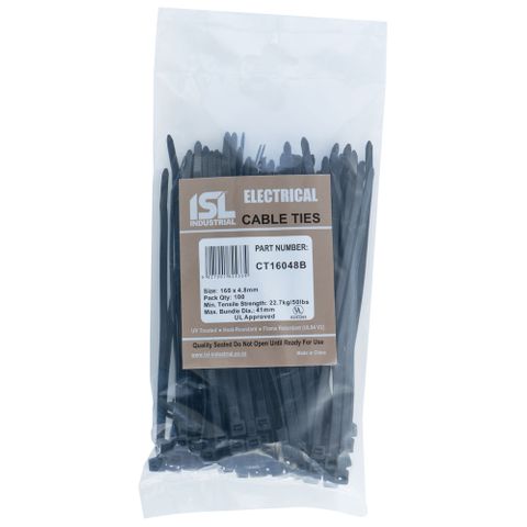 ISL 160 x 4.8mm UV Nylon Cable Tie - Blk 100pk