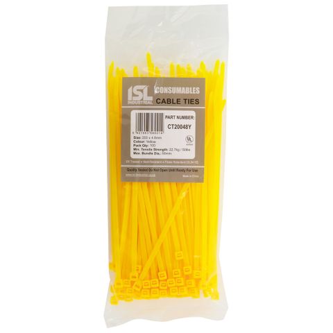 ISL 200 x 4.8mm UV Nylon Cable Tie - Yellow 100pk