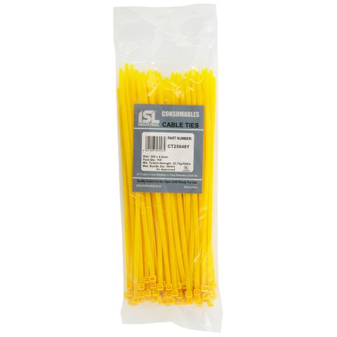 ISL 250 x 4.8mm UV Nylon Cable Tie - Yellow 100pk