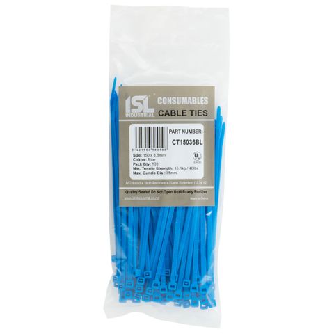 ISL 150 x 3.6mm UV Nylon Cable Tie - Blue 100pk