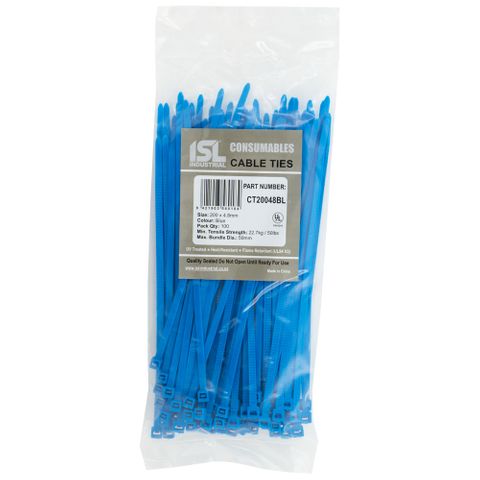 ISL 200 x 4.8mm UV Nylon Cable Tie - Blue 100pk