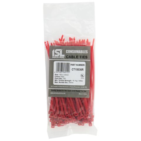 ISL 150 x 3.6mm UV Nylon Cable Tie - Red 100pk