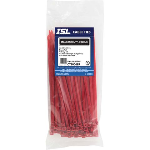 ISL 200 x 4.8mm UV Nylon Cable Tie - Red 100pk