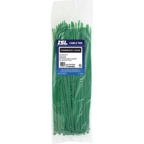 ISL 300 x 4.8mm UV Nylon Cable Tie - Green 100pk