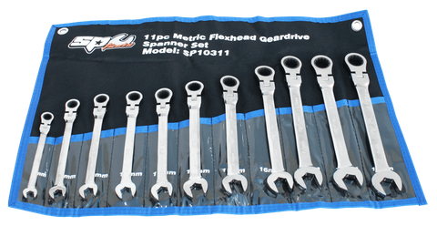 SP Gear Drive ROE Spanner Set - Flex Head - Metric- 11pc