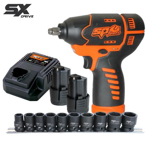 SP 12V 3/8" DR Impact Wrench Kit - 2.5AH X2 Batteries & Impact Socket Set - SX D