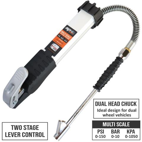 SP Tyre Inflator With Deflator - Convex Lens Gauge - Professional