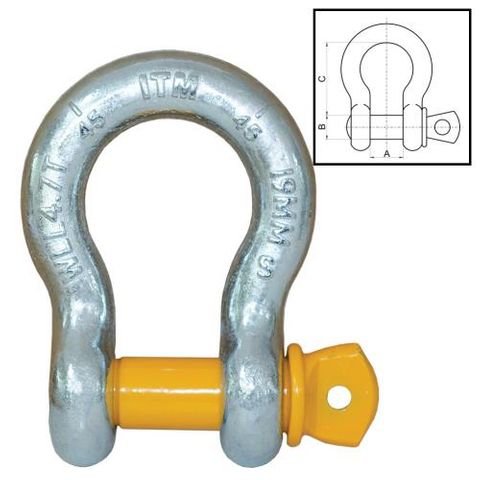 ITM Bow Shackle, Yellow Pin GS Screw Pin, 6.5 Ton, 22mm Body