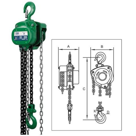 ITM Chain Block - Heavy Duty - 2 Ton - 3 Meter Lift