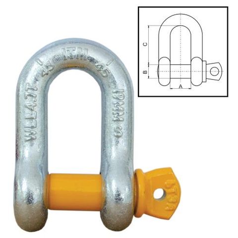 ITM D Shackle, Yellow Pin GS Screw Pin, 0.75 Ton, 8mm Body