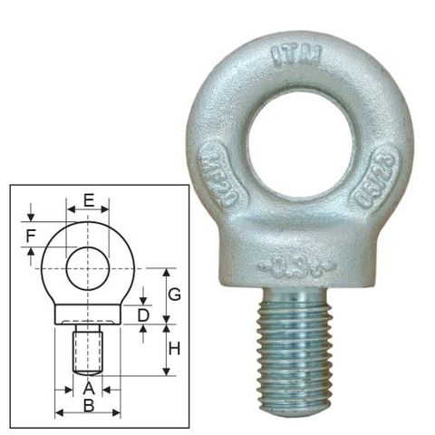 ITM Lifting Collared Eyebolt w/ Thread BS 4278 - 16mm - 0.8T