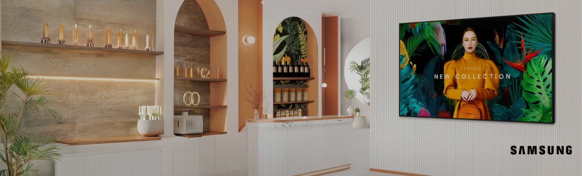 <h3>SAMSUNG COMMERCIAL DISPLAY</h3> <h2>Standalone Displays</h2><p>Commercial screens from 13" to 115",<br>Built for Business</p><button>Explore Now</button>