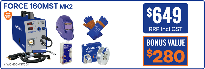 Weldclass FORCE 160MST MIG-Stick-TIG Welder EOFY Combo Kit 2024