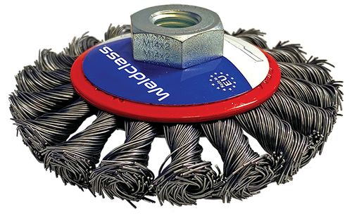 Wire Brush Bevel Twist-Knot 100mm M14x2/10x1.5 Mild-Steel Weldclass