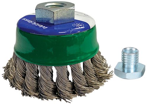Wire Brush Cup Twist-Knot  75mm M14x2/10x1.5 Stainless-Steel Weldclass