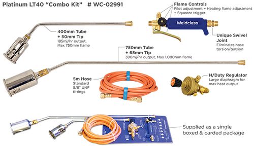 Torch LPG PLATINUM LT40 "Combo" Kit - 600/1000mm Torch With Regulator & 5M Hose Weldclass