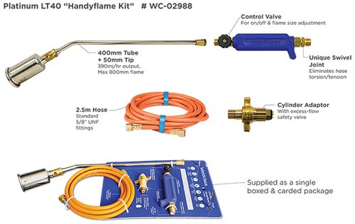 Torch LPG PLATINUM LT40 "Handyflame" Kit - 600mm Torch With Bottle Adaptor & 2.5M Hose Weldclass