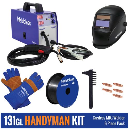 Welder MIG (Gasless) Weldclass FORCE 131GL Handyman Kit (6 Pc Bundle)