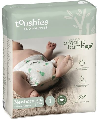 Tooshies BAMBOO Nappy Size 1 Newborn 3-5kg 52pk