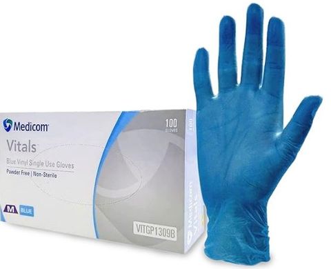 Powder Free Blue Vinyl Gloves Medium Box 100