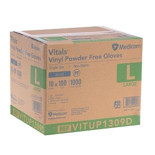 CTN of 10 Large BLUE Powder free gloves Vinyl