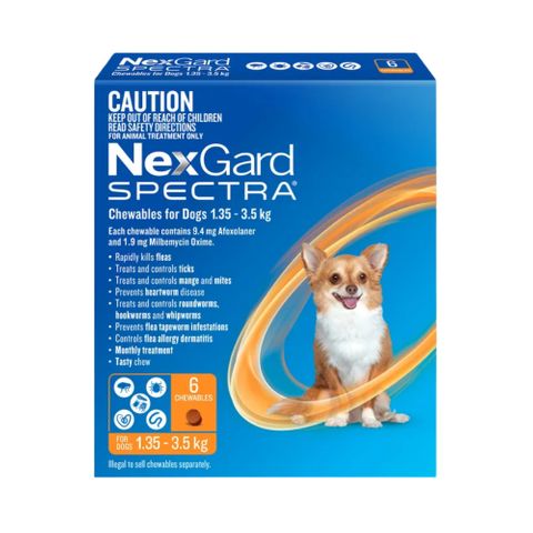 NexGard SPECTRA for Very Small Dogs 1.35-3.5kg 6pk Orange