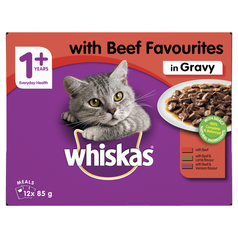 WHISKAS FAVOURITES BEEF IN GRAVY MVMS 12X85G