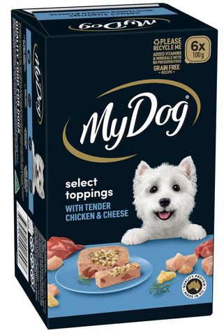 MY DOG SELECT TOPPINGS WITH TENDER CHICKEN & CHEESE 6X100G