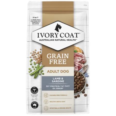 Ivory Coat&trade; Grain Free Adult Dog Lamb & Sardine Dry Food 13kg