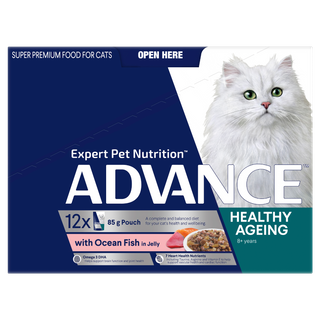 ADVANCE 8+ YEARS HEALTHY AGEING MATURE CAT WITH OCEAN FISH IN JELLY 12X85G