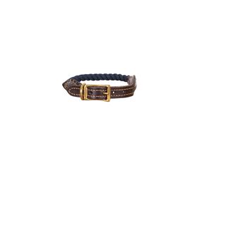 MOG AND BONE LEATHER BRASS ROPE COLLAR NAVY MEDIUM