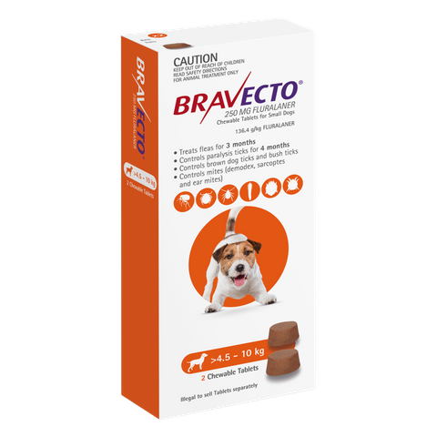 BRAVECTO SMALL DOG ORANGE 4.5-10KG 2PACK