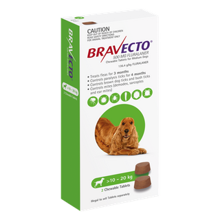 BRAVECTO MEDIUM DOG GREEN 10-20KG 2PACK