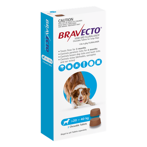 BRAVECTO LARGE DOG BLUE 20 40KG 2PACK