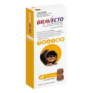 BRAVECTO VERY SMALL DOG YELLOW 2-4.5KG 2PACK