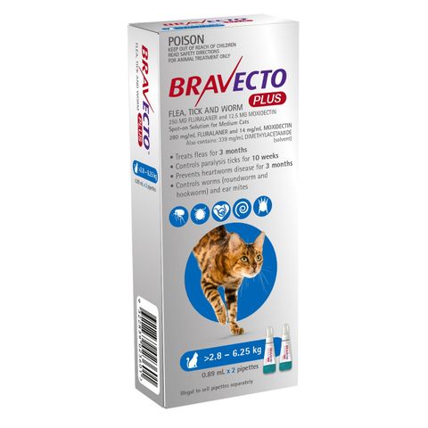 BRAVECTO PLUS CAT 2.8-6.25KG 2PK