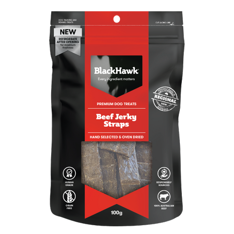 Black Hawk Dog Treats Beef Jerky Straps 100g