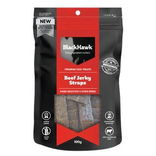 Black Hawk Dog Treats Beef Jerky Straps 100g