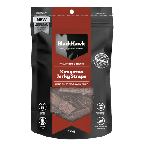 Black Hawk Dog Treats Kangaroo Jerky Straps 100g