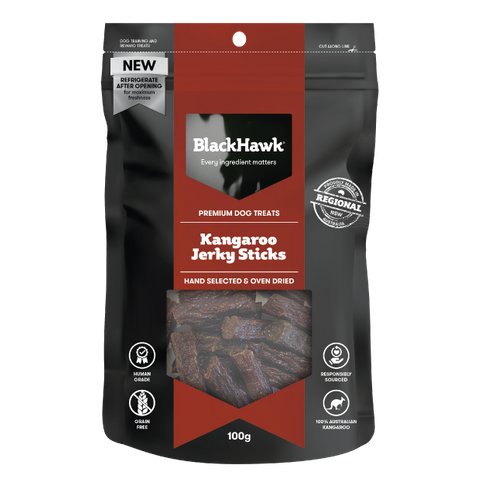 Black Hawk Dog Treats Kangaroo Jerky Sticks 100g