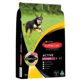 SUPERCOAT Adult Active Dog Food With Beef 18kg