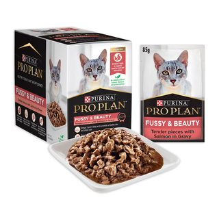 PRO PLAN FUSSY & BEAUTY WITH SALMON IN GRAVY WET CAT FOOD 85G