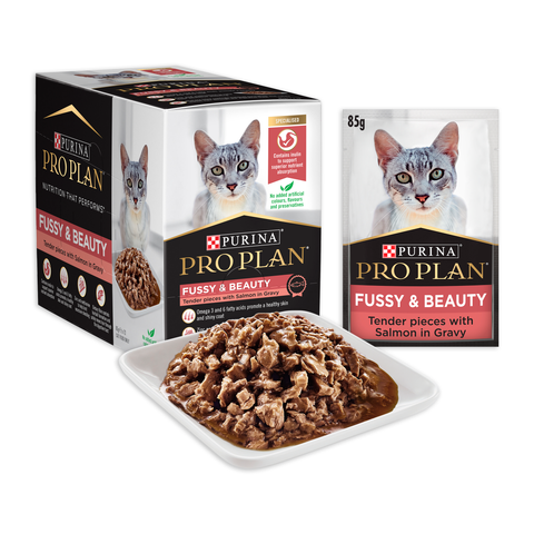 PRO PLAN FUSSY & BEAUTY WITH SALMON IN GRAVY WET CAT FOOD 85G